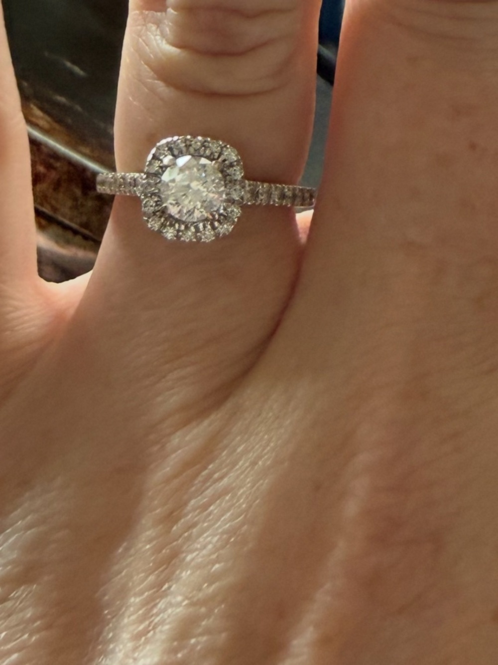 Halo Engagement Ring and Wedding Band
